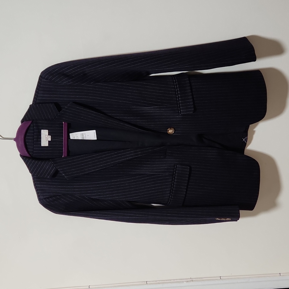 LOFT Navy Pinstripe Knit Blazer Relaxed Tailored Jacket Size 0 NWT